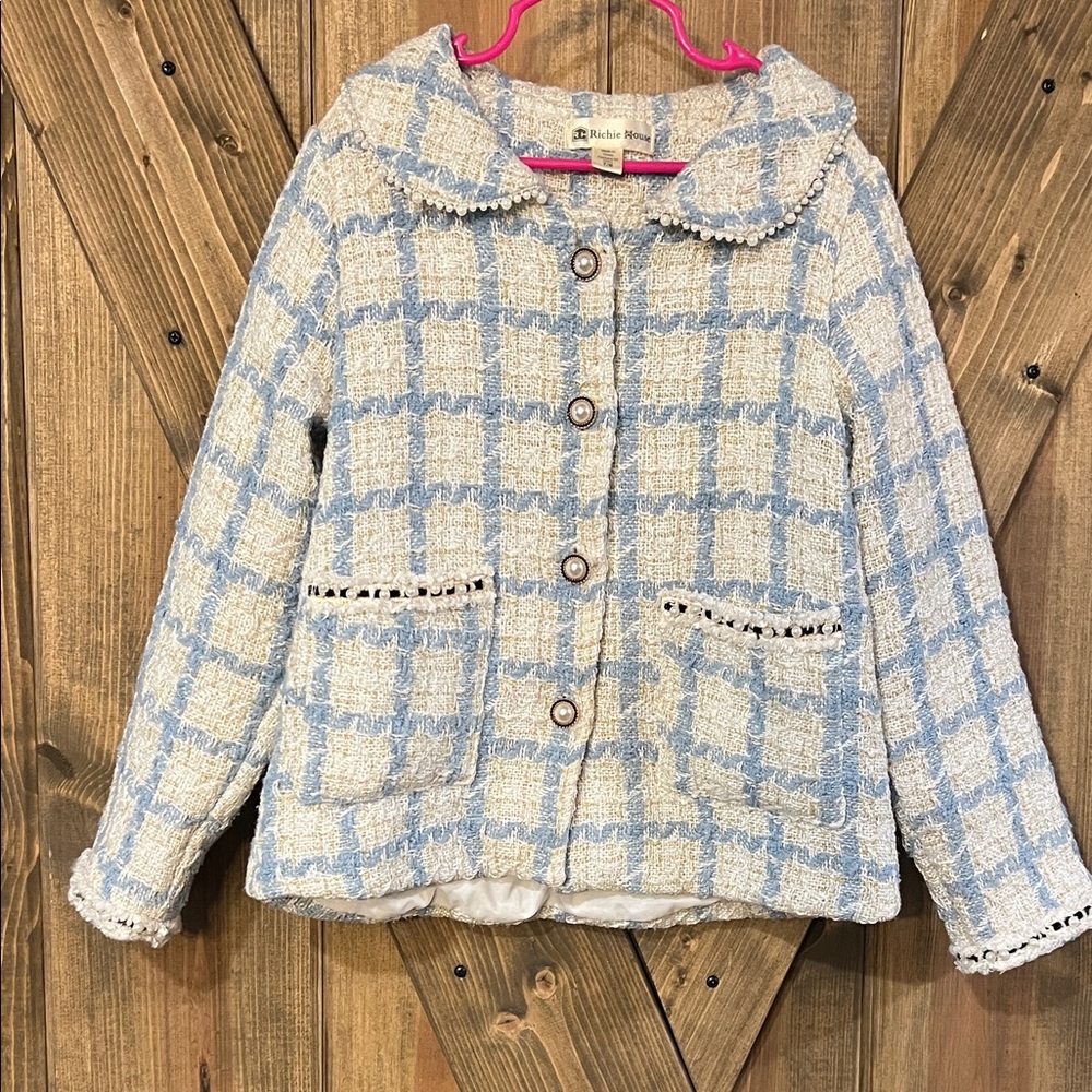 Blue and Cream Checkered Blazer